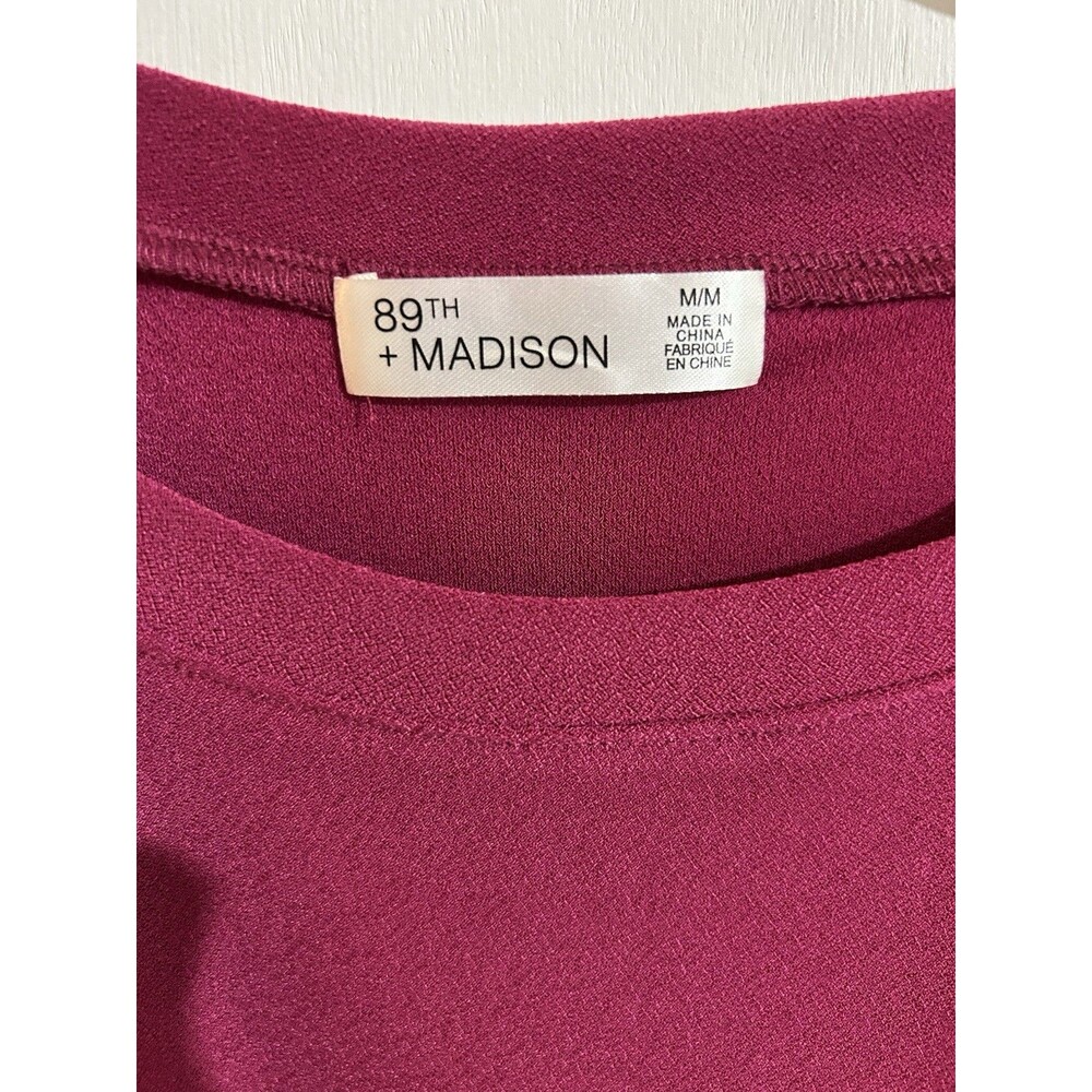 89th + Madison Women's M Berry Solid Scoop Neck Beaded Flutter Sleeve Blouse - Picture 3 of 7